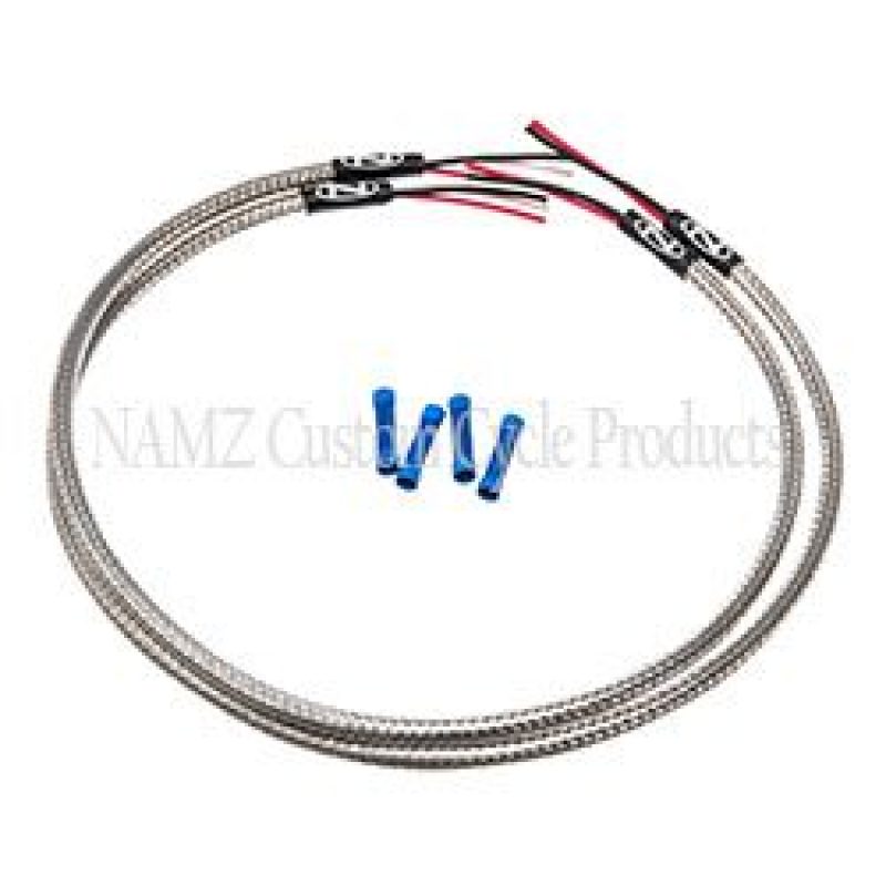 NAMZ Turn Signal Harness 24in. (SS Braided & Clear Coated - For Triple Tree Mounted Signals)