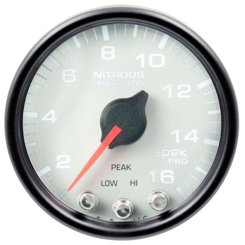 Autometer Spek-Pro Gauge Nitrous Press 2 1/16in 1600psi Stepper Motor W/Peak & Warn Wht/Blk