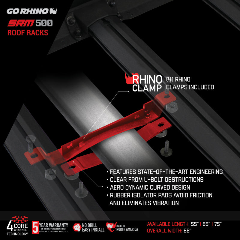 Go Rhino SRM 500 Flat Rack 35in. - Tex. Blk (Incl. Clamps - Mounts to Many Styles of Cross Bars)