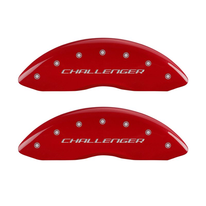 MGP 4 Caliper Covers Engraved Front Block/Challenger Engraved Rear Vintage Style/RT Red fnsh slvr ch