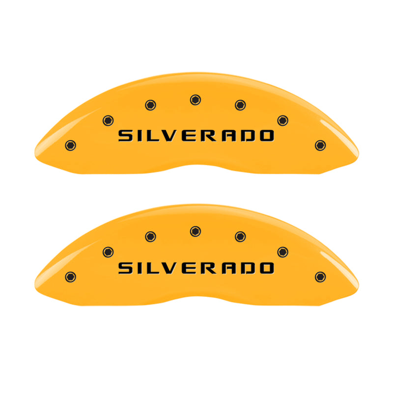 MGP 4 Caliper Covers Engraved Front & Rear Silverado Yellow Finish Blk Char 02 Chevy Avalanche 2500