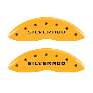 MGP 4 Caliper Covers Engraved Front & Rear Silverado Yellow Finish Blk Char 02 Chevy Avalanche 2500