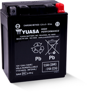 Yuasa YTX14AHL Maintenance Free AGM 12 Volt Battery