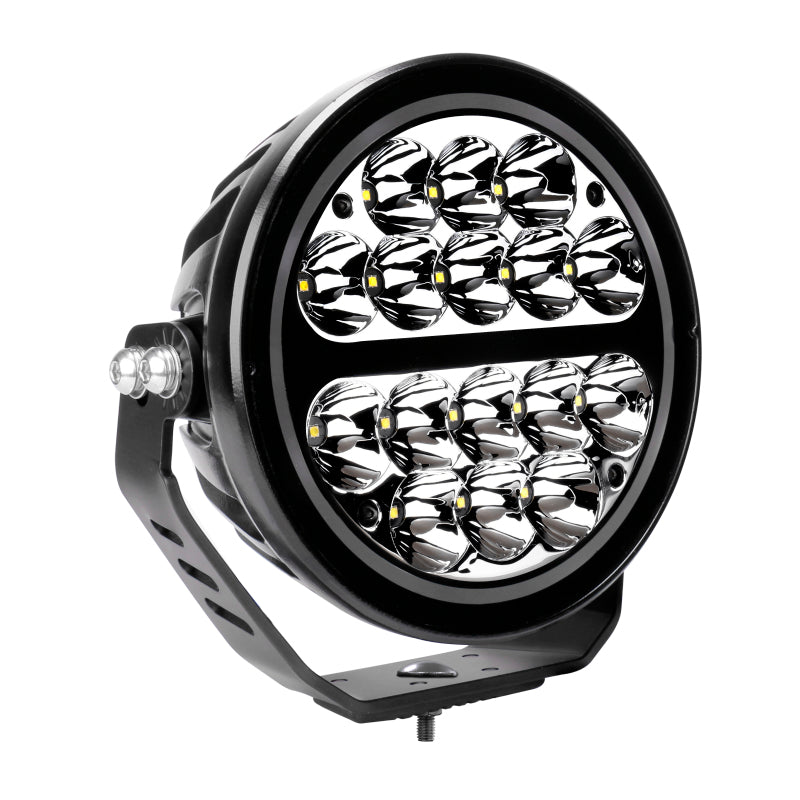 Go Rhino Xplor Blackout Series Round LED Driving Light w/DRL (Surface/Threaded Stud Mnt) 7in. - Blk