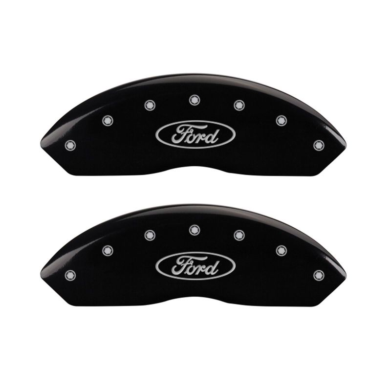 MGP 4 Caliper Covers Engraved Front & Rear Oval Logo/Ford Black Finish Silver Char 2017 Ford Fusion