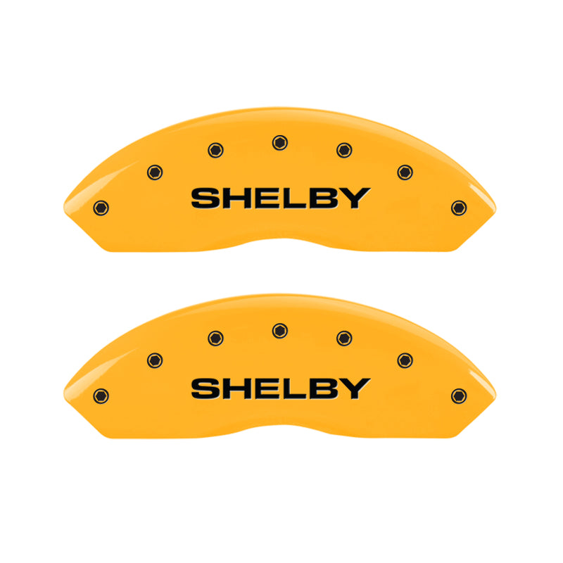 MGP 4 Caliper Covers Engraved Front Shelby Engraved Rear Tiffany Snake Yellow finish black ch