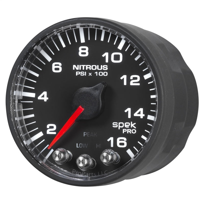 Autometer Spek-Pro Gauge Nitrous Press 2 1/16in 1600psi Stepper Motor W/Peak & Warn Blk/Blk