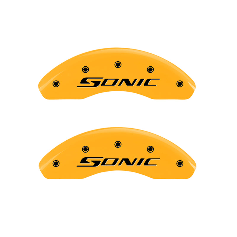 MGP Front set 2 Caliper Covers Engraved Front Sonic Yellow finish black ch