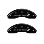 MGP 4 Caliper Covers Engraved Front & Rear With stripes/Dodge Black finish silver ch