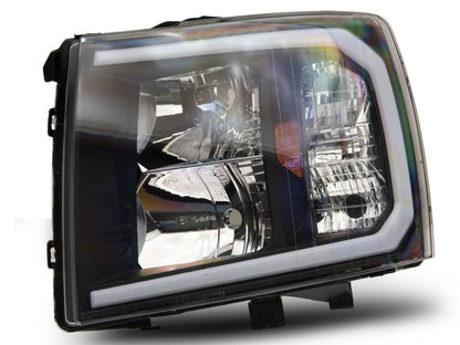 Raxiom 07-13 Chevrolet Silverado 1500 Axial Series Headlights w/ LED Bar- Black Housing (Clear Lens)