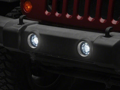 Raxiom 07-18 Jeep Wrangler JK V2 LED Switchback Fog Lights with Amber Turn Signal and Halo Rings