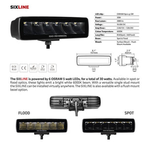 Go Rhino Xplor Blackout Series Sixline LED Flood Light Kit (Flush Mount) - Blk (Pair)