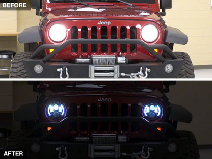 Raxiom 97-18 Jeep Wrangler TJ & JK 6-LED Headlights w/ Partial Halo- Black Housing (Clear Lens)