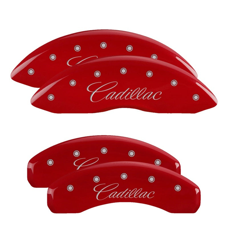 MGP 21-23 Cadillac Escalade 4 Caliper Covers Engraved F & R Cadillac(Cursive) Red Finish Silver Char