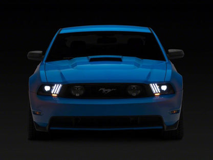Raxiom 10-12 Ford Mustang LED Projector Headlights SEQL Turn Signals- Black Housing (Clear Lens)