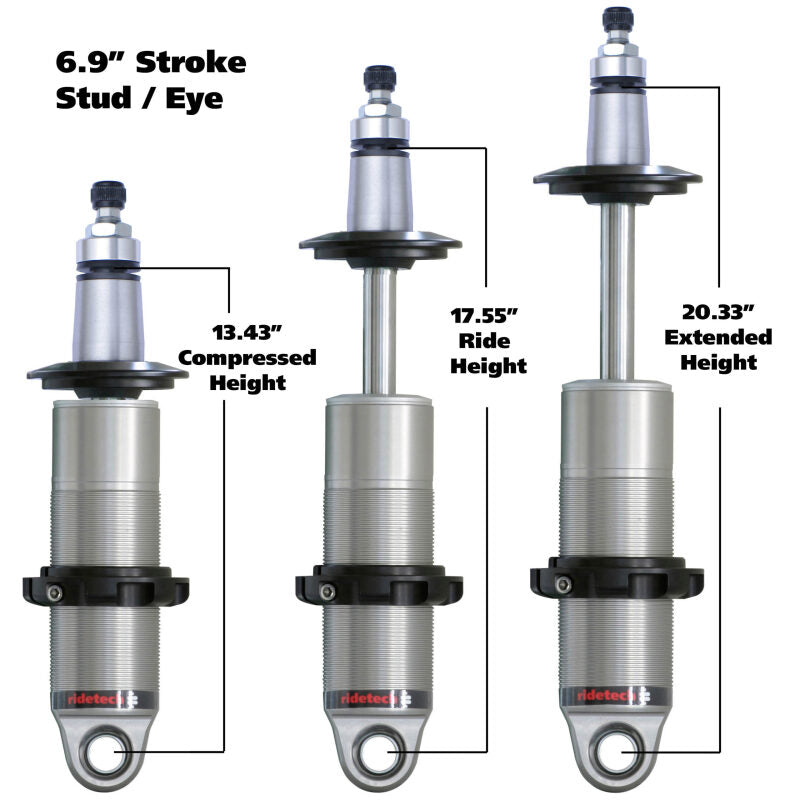 Ridetech Anodized HQ Coilover Shock Single Adjustable 6.9in Stroke / 2in Stud Mount - Single
