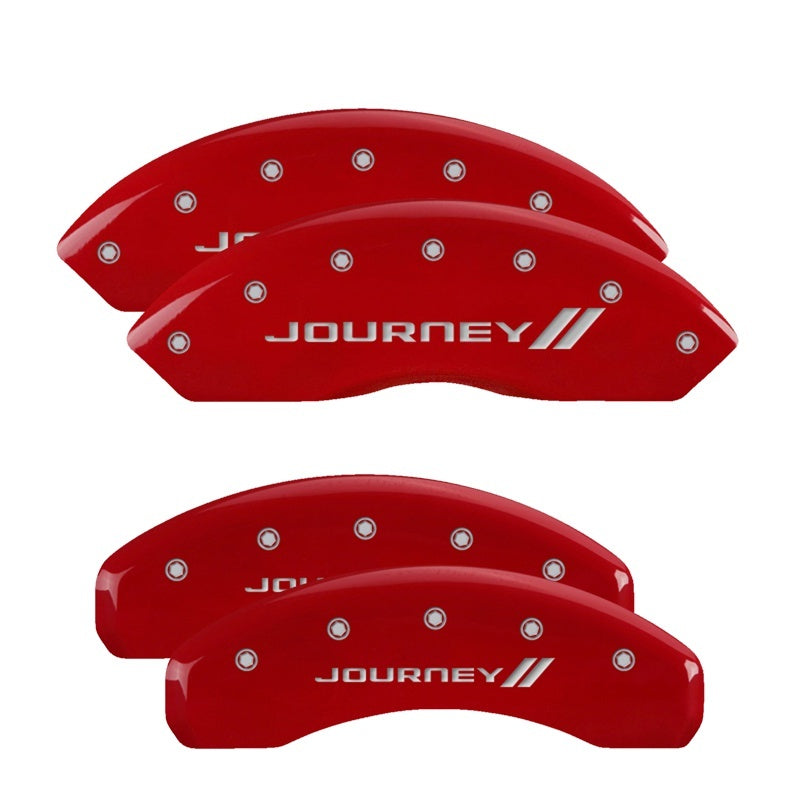 MGP 4 Caliper Covers Engraved Front & Rear With stripes/Journey Red finish silver ch