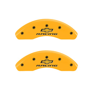 MGP Front set 2 Caliper Covers Engraved Front Chevy racing Yellow finish black ch