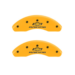 MGP 4 Caliper Covers Engraved Front & Rear Chevy racing Yellow finish black ch