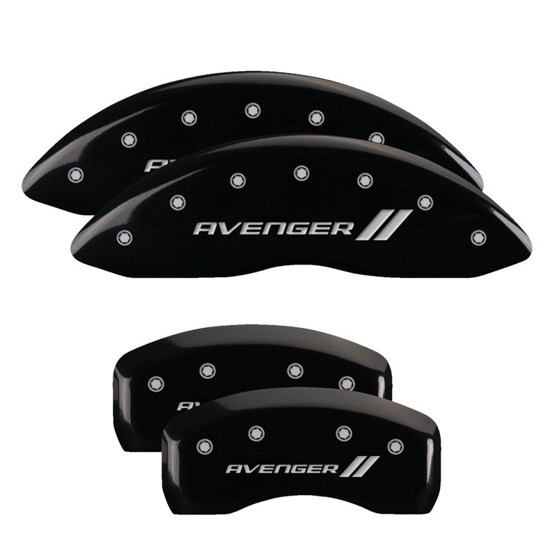 MGP 4 Caliper Covers Engraved Front & Rear With stripes/Avenger Black finish silver ch