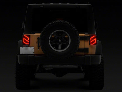 Raxiom 07-18 Jeep Wrangler JK Axial Series Trident LED Tail Lights- Black Housing (Clear Lens)
