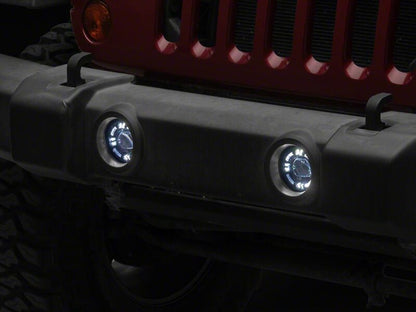 Raxiom 07-18 Jeep Wrangler JK V2 LED Switchback Fog Lights with Amber Turn Signal and Halo Rings