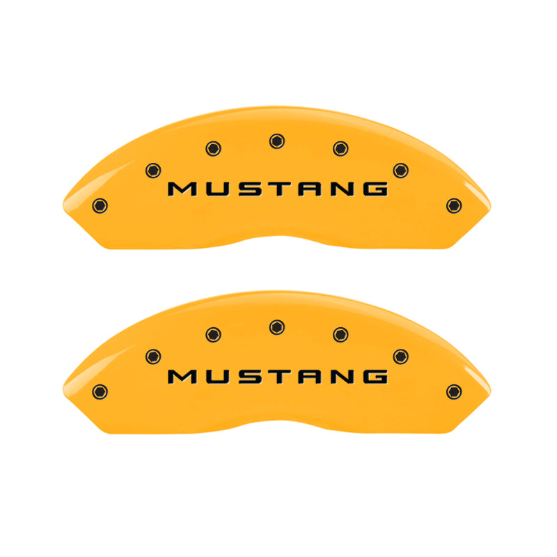 MGP 4 Caliper Covers Engraved Front Mustang Rear Bar & Pony Yellow Finish Blk Char 2004 Ford Mustang