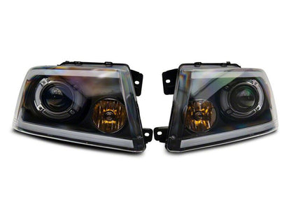 Raxiom 04-08 Ford F-150 Axial Series LED Proj Headlights/Seq LED Bar- Black- Clear Lens