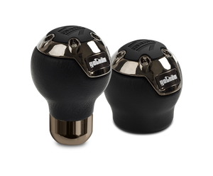 Momo Gotham Shift Knob - Black Leather, Dark Chrome Insert