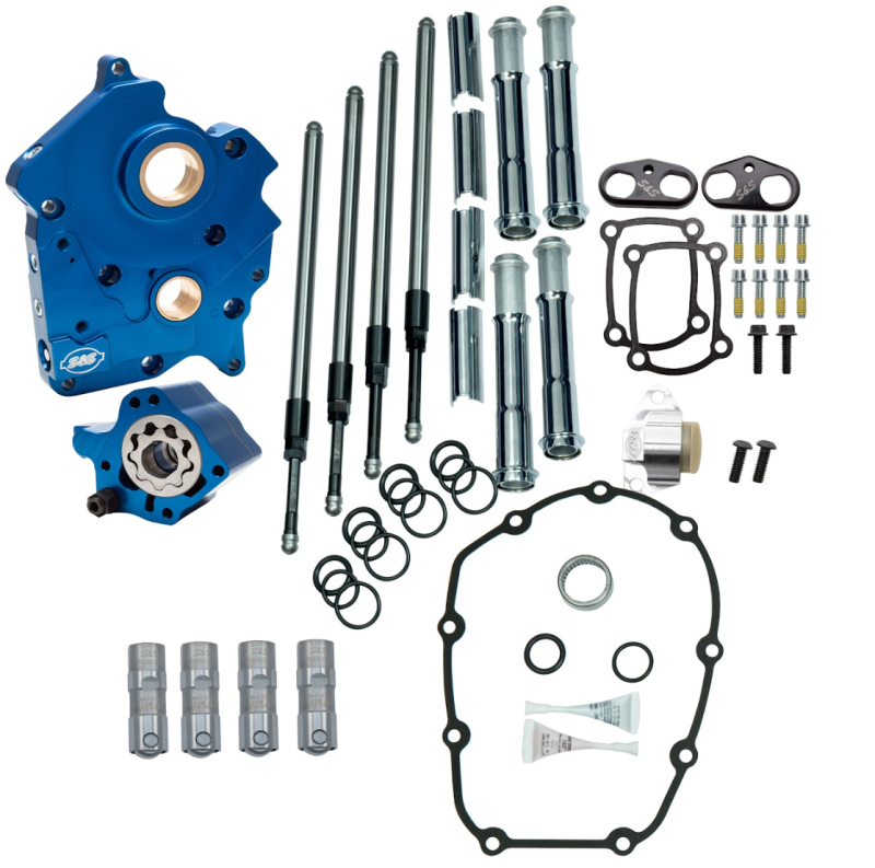 S&S Cycle 2017+ M8 Water Cooled Model Cam Chest Kit w/o Cam - Chrome Pushrod Tubes & Chain Tensioner