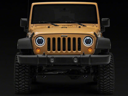 Raxiom 07-18 Jeep Wrangler JK Axial 7-In LED Headlights w/ DRL Turn Signals- Black Housing (Clear)