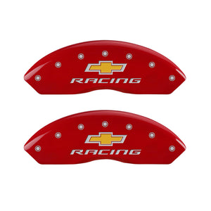 MGP 4 Caliper Covers Engraved Front & Rear Chevy Racing Red Finish Silver Char 2017 Chevrolet Camaro