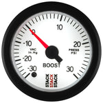 Autometer Stack 52mm -30INHG to +30 PSI (Incl T-Fitting) Pro Stepper Motor Boost Press Gauge - White