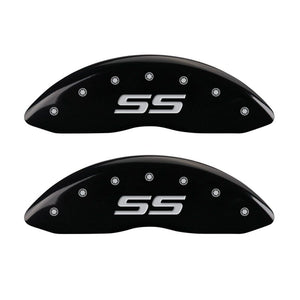 MGP 4 Caliper Covers Engraved Front & Rear Monte Carlo style/SS Black finish silver ch