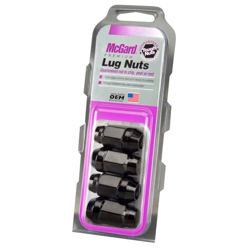 McGard Hex Lug Nut (Cone Seat Bulge Style) M14X1.5 / 22mm Hex / 1.945in. Length (4-Pack) - Black