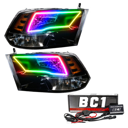 Oracle 09-17 RAM 1500 TRX Quad Pre-Assembled Headlights Blk Housing - w/ BC1 Controller