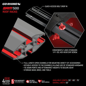 Go Rhino SRM500 Quad Rail Kit (For 55in. Long Rack) - Tex. Blk (Rails ONLY - Req. Platform)