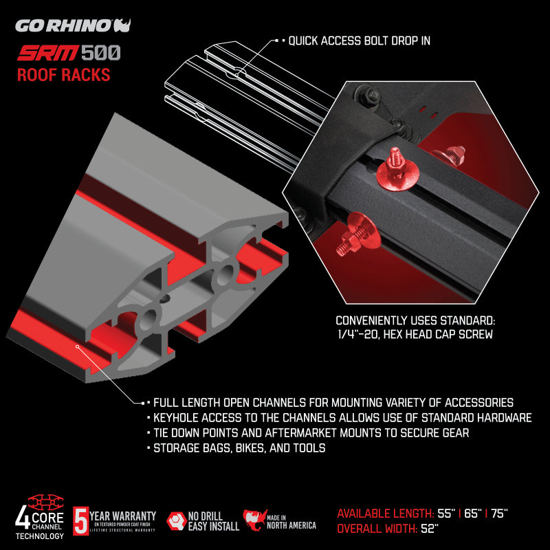 Go Rhino SRM500 Dual Rail Kit (For 65in. Long Rack) - Tex. Blk (Rails ONLY - Req. Platform)