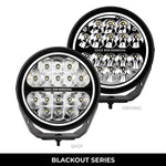 Go Rhino Xplor Blackout Series Round LED Spot Light Beam w/DRL (Surface/Thread Stud Mnt) 7in. - Blk