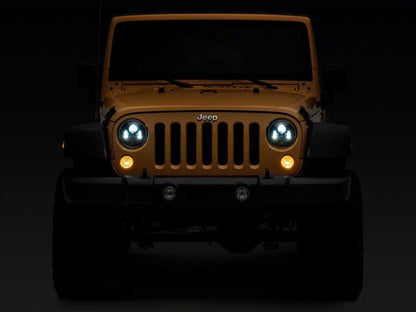 Raxiom 07-18 Jeep Wrangler JK 7-In LED Headlights- Black Housing (Clear Lens)