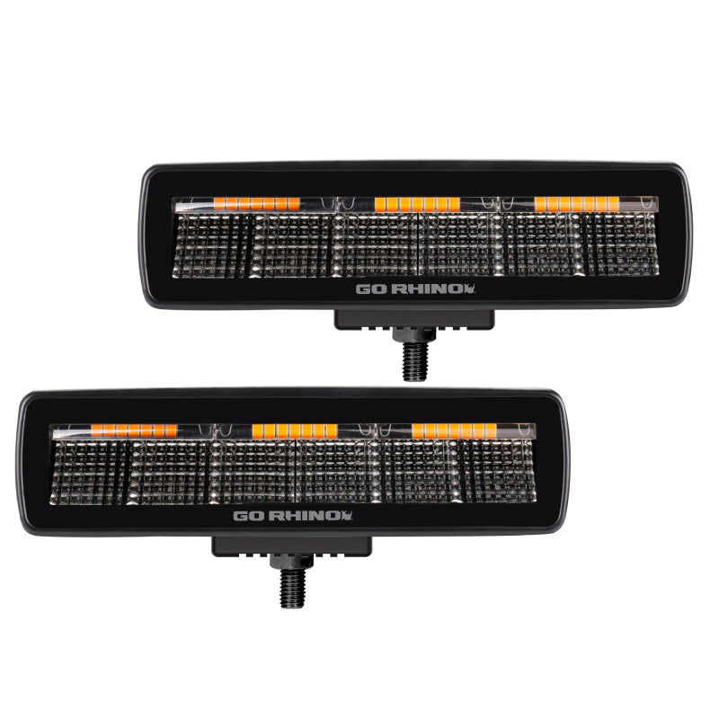 Go Rhino Xplor Blackout Combo Series Sixline LED Flood Lights w/Amber (Surface Mount) - Blk (Pair)