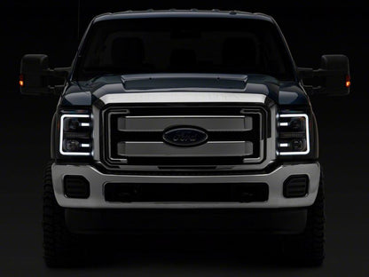 Raxiom 11-16 Ford F-250 Super Duty LED Projector Headlights - Black Housing (Clear Lens)