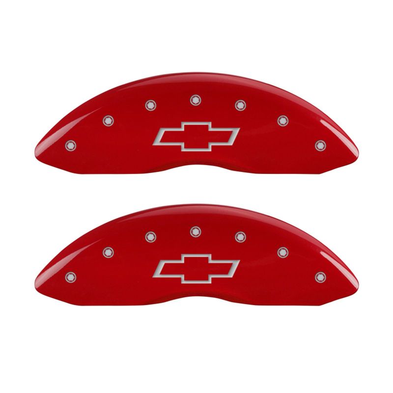 MGP 4 Caliper Covers Engraved Front & Rear Bowtie Red Finish Silver Char 2016 Chevrolet SS