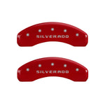 MGP 4 Caliper Covers Engraved Front & Rear Silverado Red finish silver ch