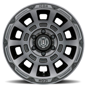 ICON Thrust 17x8.5 6x5.5 25mm Offset 5.75in BS 95.1mm Bore Smoked Satin Black Wheel