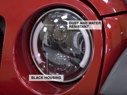 Raxiom 97-18 Jeep Wrangler TJ & JK 6-LED Headlights w/ Partial Halo- Black Housing (Clear Lens)