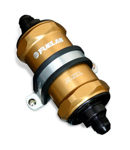 Fuelab 818 In-Line Fuel Filter Standard -6AN In/Out 100 Micron Stainless - Gold