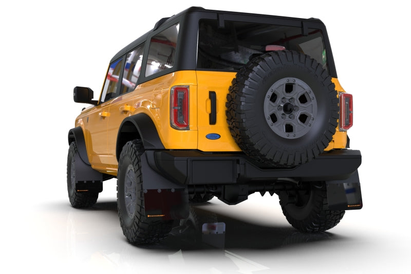 Rally Armor 21-25 Ford Bronco (Plstc Bmpr - NO Rptr/Sprt - NO RR/RB) Blk Mud Flap w/Cy Orange Logo
