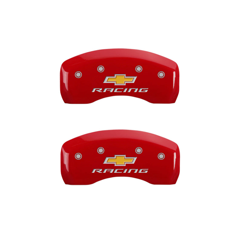 MGP 4 Caliper Covers Engraved Front & Rear Chevy Racing Red Finish Silver Char 2019 Chevrolet Malibu