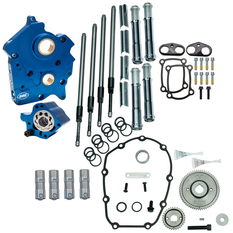 S&S Cycle 2017+ M8 Oil Cooled Models Gear Drive Cam Chest Kit w/o Cam - Chrm Pushrod Tubes Incl. VVT